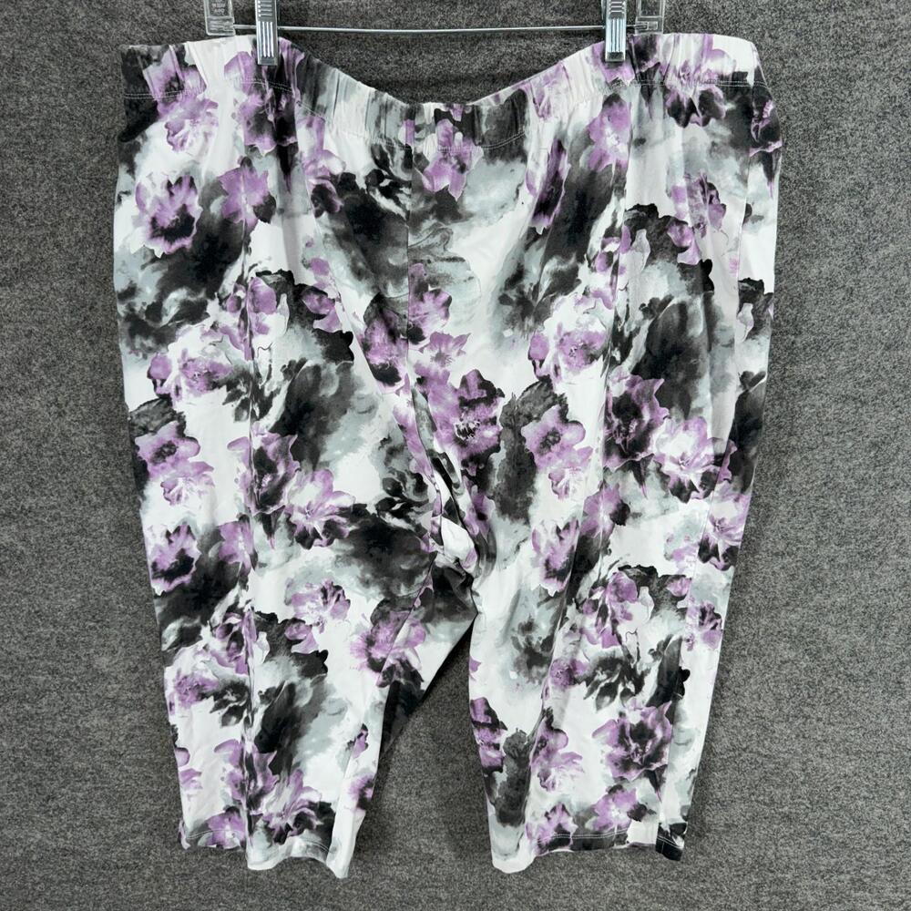 Roaman's Shorts Women 4X Plus White Floral Skimmer Pull On High Rise Cotton
